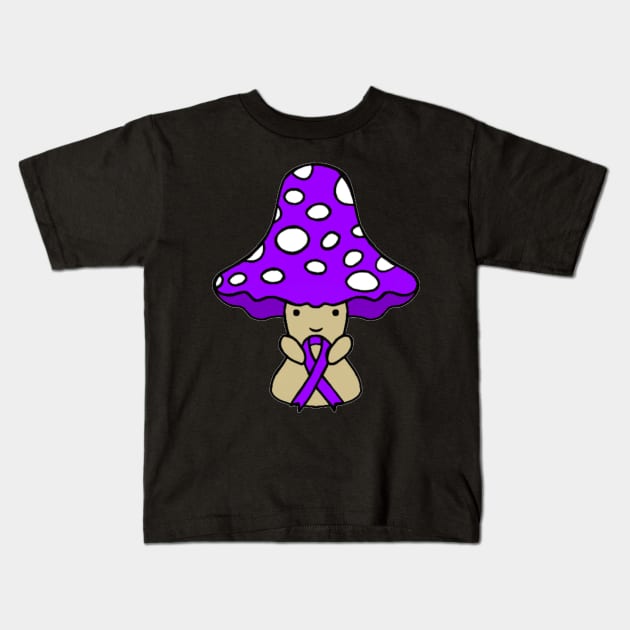 Mushroom holding a big Awareness Ribbon (Purple) Kids T-Shirt by CaitlynConnor
